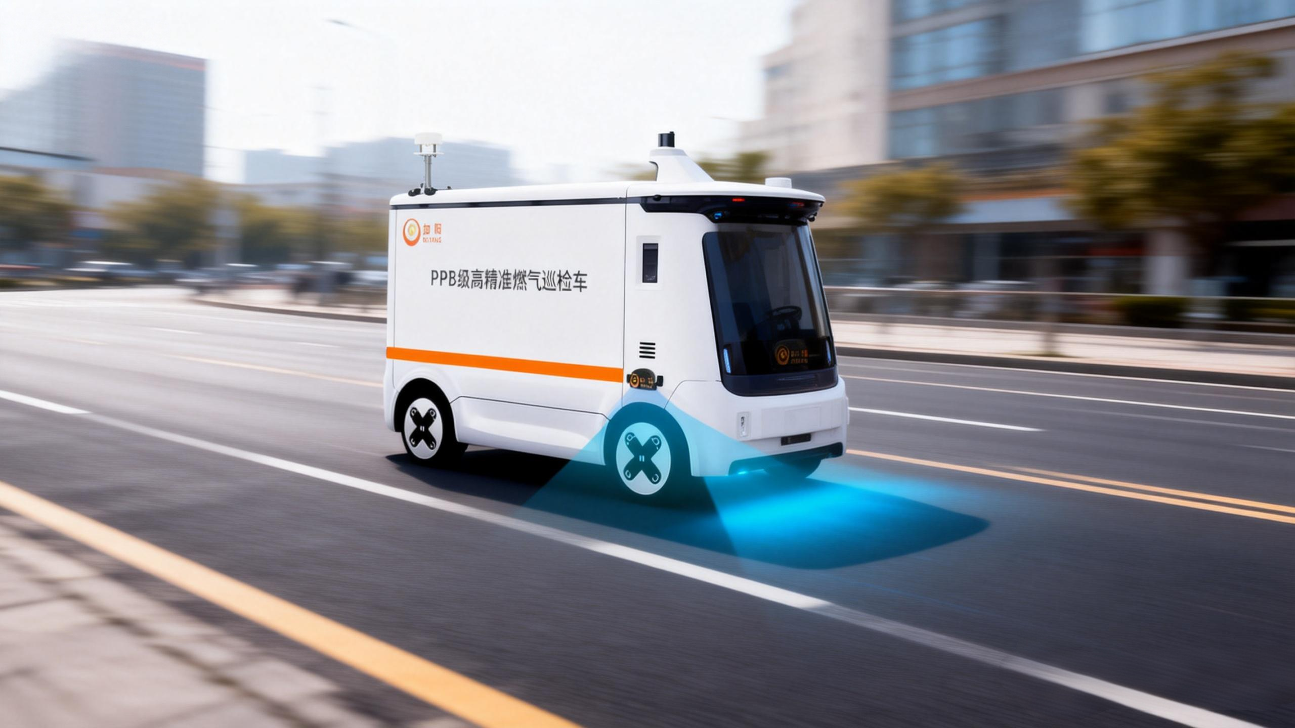 jimeng-2026-01-30-2401-将图中的巡检车放置在城市柏油马路上，车辆正在缓慢行驶进行巡检工作，车底的蓝色扫描....png